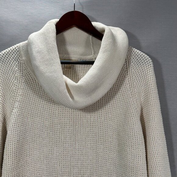 Michael Kors Sweater Womens Medium Beige Knit Turtle Neck Rib Cuffs Split Hem - Picture 2 of 10